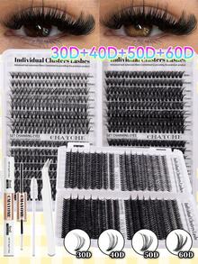 CMAYOME 624/640 Pcs D-Shaped Eyelash Cluster Set, Mixed Eyelash Kits, Naturally Fluffy, 10D + 20D + 30D + 40D + 50D + 60D + 80D + 100D Cluster-Shaped Eyelashes, Stand-Up Eyelash DIY Eyelash Wigs, Natural Effect Cluster-Shaped Eyelash Wigs