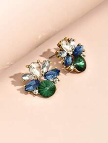 1 par de pendientes geométricos para mujer, de aleación con baño electrolítico, de cristal de colores y piedras de imitación, pendientes de moda de alta gama