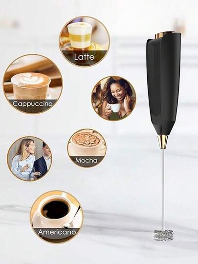 Montalatte elettrico portatile, alimentato a batteria (batteria non inclusa), in acciaio inossidabile 304, manico in plastica leggera, ideale per bevande fai-da-te, campeggio, matrimoni e perfetto regalo di Natale, strumento per schiumare alla moda, struttura durevole, montalatte