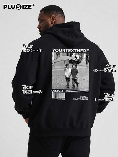 Customizable Plus Size Black Drawstring Hoodie, You Can Add Your Favorite Patterns And Fonts On The Clothes To Create Personalized Apparel For Yourself, Family And Friends. You Already Look Great!