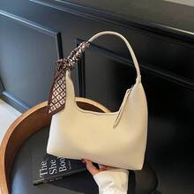 Women's Leather Shoulder Bag - Small Clutch Hobo Bag With Zipper Closure, Minimalist Underarm Crossbody Purse, Soft Leather Evening Handbag, Casual Daily Shoulder Bag For Women + Silk Scarf Gift - Màu be - Xem 2