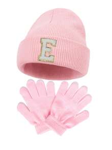 3pcs Knitted Hat And Gloves Set, Embroidered With Personalized A-Z Letters, Infant Knit Beanie, Toddler Kids Knit Hat With Pom Pom, Suitable For Baby Boys And Girls - Pink - View 8