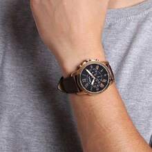 Grant Men's Quartz Watch, Chronograph Dark Blue Dial, Black Leather Strap, Sports Retro Business Style, Retro Clock, Suitable For Daily Sports Wear FS5210,FS5088,FS5237