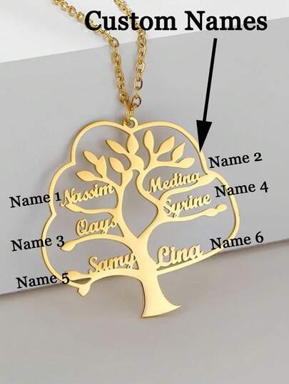1pc Customized Name Tree Of Life Necklace, Personalized 1-6 Names Pendant, Unique Tree Of Life Name Name Necklace, Family Gift, Multiple Names Customized 1-6 Family Name Necklace, Stainless Steel Two Styles Engraved Family Name Name Necklace, Suitable For Birthday, Anniversary, Christmas, Halloween Gifts