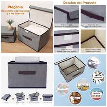 Cajas de Almacenamiento, Cajones Organizadores 8pcs, Closet Organizador de Ropa de Tela Plegables con Tapas, Cestas de Lino Cubo para Ropa Juguetes Libros Armario Dormitorio - Gris - Ver 1
