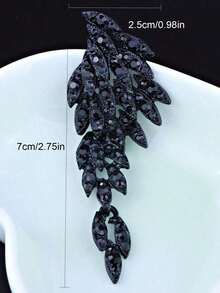 1 Pair Retro Black Rhinestone Angel Wings Design Earrings, Suitable For Women's Wedding, Party Dress Accessories - 黑色 - 查看 4