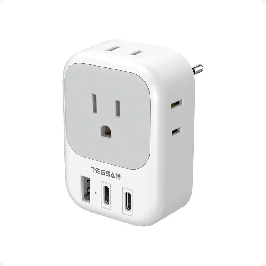 Adaptador Europeo Viaje, Universal Europa Adapter con 4 Salidas CA, Cargador Tipo C con 3 USB (2 USB C), Travel Essentials Americano/México a Europea para Italia, España, Francia - Tipo F/F - Alemania - Ver 1