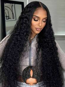 Put On And Go Deep Wave V Part Wig Human Hair Clip In Real Human Hair No Glue No Sew In None Lace Front 180 Density Upgrade U Part Deep Curly Glueless Wigs For Women Beginners Friendly - Natural Black - 查看 2