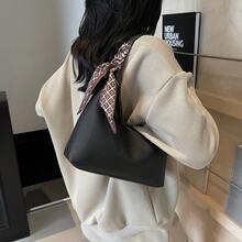 Women's Leather Shoulder Bag - Small Clutch Hobo Bag With Zipper Closure, Minimalist Underarm Crossbody Purse, Soft Leather Evening Handbag, Casual Daily Shoulder Bag For Women + Silk Scarf Gift - 黑色 - 查看 5