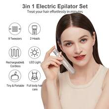 Epilator Conduroma, aparat de tuns sprâncene și față, aparat de ras electric 3 în 1 pentru femei, aparat de îndepărtare a părului facial reîncărcabil și aparat de ras sprâncene, lumină LED încorporată.