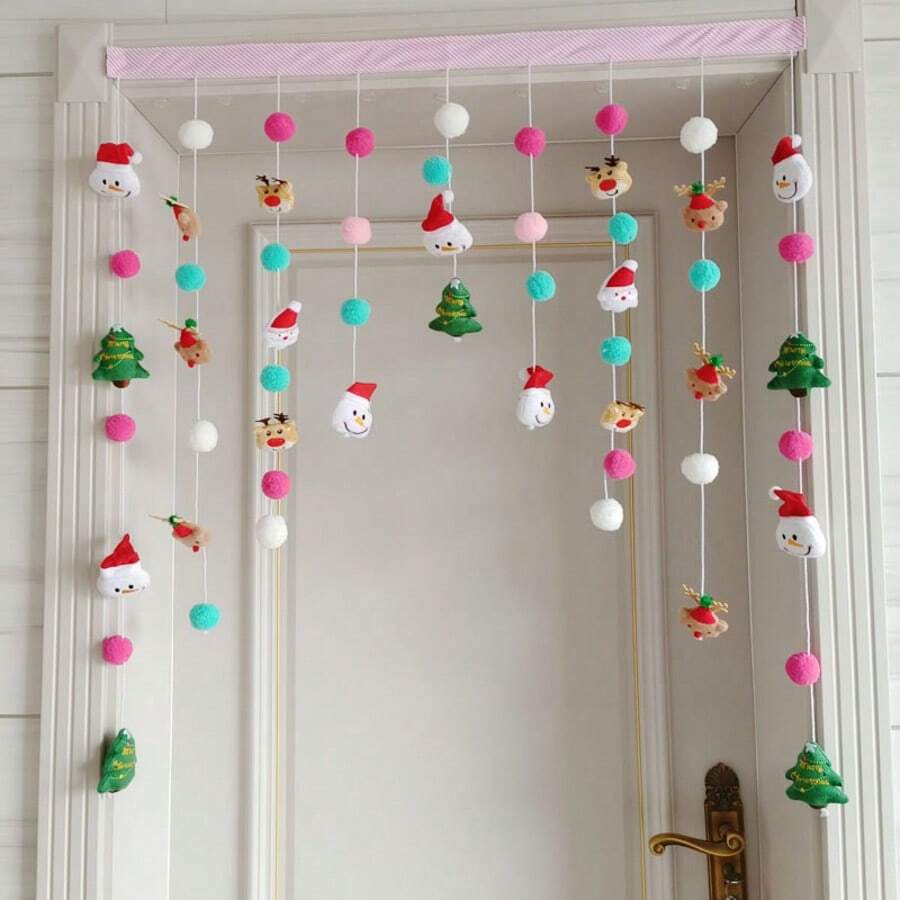 1pc Christmas Ins-Style Girly Doorway Curtain, Decorative Hanging Curtain For Hallway, Balcony, Room Door - Creative Ceremonial Decor - Multicolor - View 1