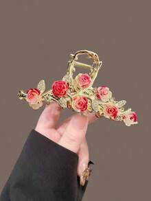 2pcs/Set Women's Alloy Black & Purple Floral Crystal Faux Pearl Hair Claw, Romantic Luxurious Thick Hair Elegant Bun Clip, Minimalist High-End Stylish Hair Clip, Suitable For Daily Use (1 Large Claw, 1 Small Claw) Hair Accessories Fashion Claw Clips Ladies Hair Clamps Casual Hair Jaw Clip Autumn Accessories Fall Winter For Vacation Outfits Woman