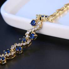 1pc Blue High-Quality Zirconia Inlaid Gold Bracelet, Luxurious, Elegant, Suitable For Daily Wear Or Gifting. - Multicolor - View 3