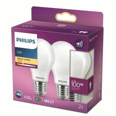  Philips - LED-kristallamp, 100W, E27, standaard, mat, warm wit licht, niet dimbaar, verpakking van 2 stuks