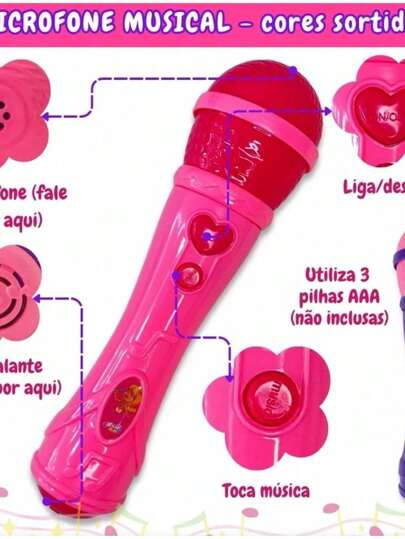 Microfone Infantil Sai A Voz E Musical Brinquedo Cantor Rock
