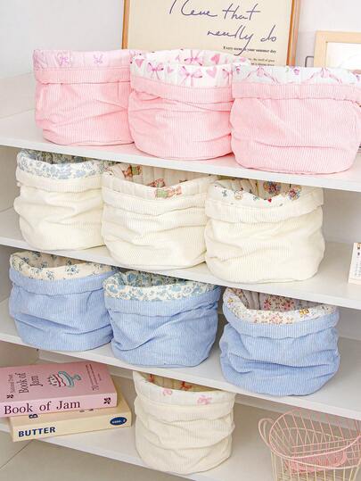 1 个可爱的抽绳灯芯绒储物篮，桌面杂物储物篮，可悬挂、可抽拉、刷子和护肤品篮，桌面装饰，化妆品整理架，便携式野餐篮，情人节礼物