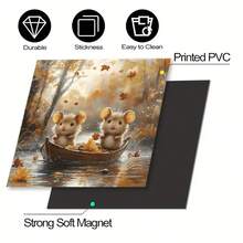 1pc 2D Flat Printed Magnetic Dishwasher Door Sticker With Pattern Of Two Brown Mice Sitting In A Wooden Boat Filled With Maple Leaves Floating On Water, Surrounded By Falling Yellow Leaves And Golden Forest - Waterproof, Easy To Clean, Reusable, Suitable For Dishwasher, Refrigerator, Washing Machine, Dryer Decoration, No Glue Needed, Kitchen Decor Accessory, Fits Most Dishwashers, Home Decoration