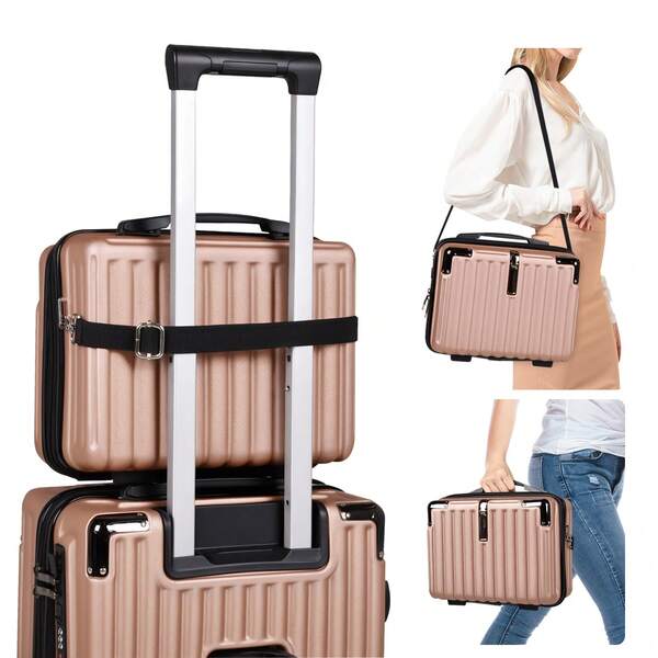 Advwin Advwin 2PCS Luggage Set(20+14 Inch), Carry On Hardshell Luggage With Power Bank Pocket, Cup Holder, 360° Wheels For Travel, Brown