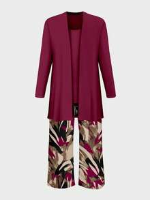 Plus Size Women's Fashionable Printed 3 Pieces Set - Burgundy - View 3