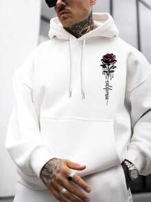 Men's Essential! Gray Tone Rose Print Minimalist Hoodie, Fall/Winter