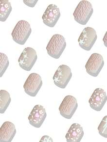 24pcs Press On Short Nails Christmas Nails Pink Snowflake Gingerbread Man White Star Pink Heart Fake Nails Daily Wear Nail Supplies Press On Nails - Multicolor - View 3