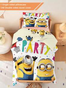 Minions 1/2 Peças Conjunto de Roupa de Cama com Tema Minions 3D: 1 Edredom Dupla Face + 1 Fronha Única Face, Padrão Cartoon, Decoração de Quarto Infantil, Cores Brilhantes, Design Divertido, Perfeito para Roupa de Cama Infantil, 100% Algodão, Macio e Respirável, Lavável na Máquina, Impressão 3D, 100% Poliéster, Durável, Fronhas 33 * 45