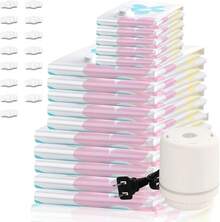 CASAMIEL Bolsas de Vacío de 15 Piezas con 1 Bomba Electrica, Bolsas de Almacenamiento al Vacío Reutilizables que Ahorran Espacio, Gran Capacidad para Almacenamiento de Ropa, Almohada de Edredón - Flor - Ver 9