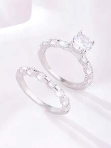 2 piezas Anillos de pareja elegantes y con chispeante circonita en forma de gota de agua, adecuados para boda, compromiso, Día de San Valentín y uso diario