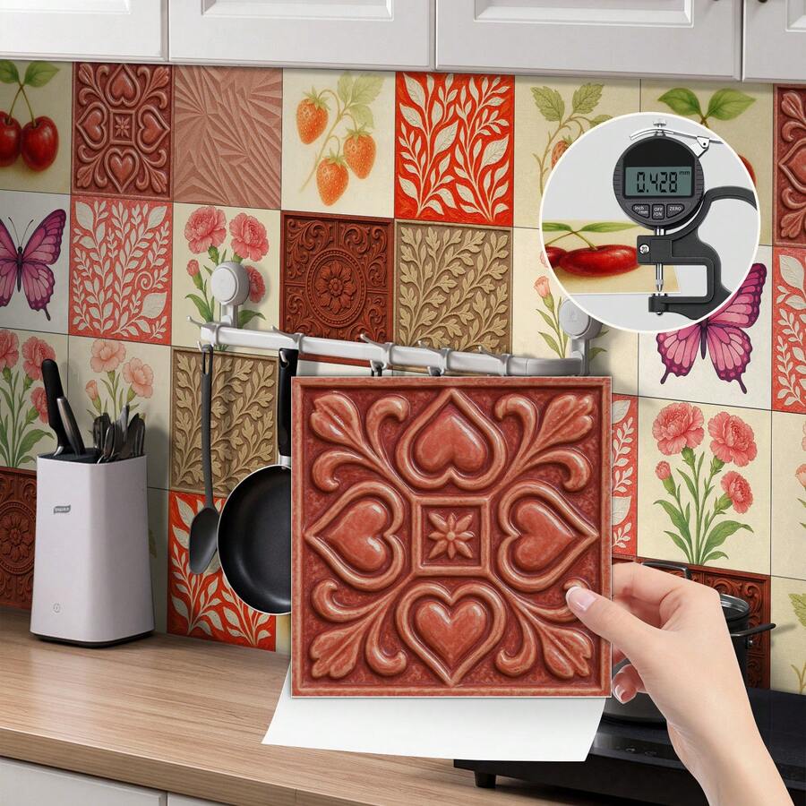 24-Piece Tile Sticker Wall Decor Bathroom Kitchen Wall Sticker Waterproof PVC Decorative Sticker - 2D Sticker With Retro Design And Mosaic Style (4 X 4 Inches) - F - 查看 1