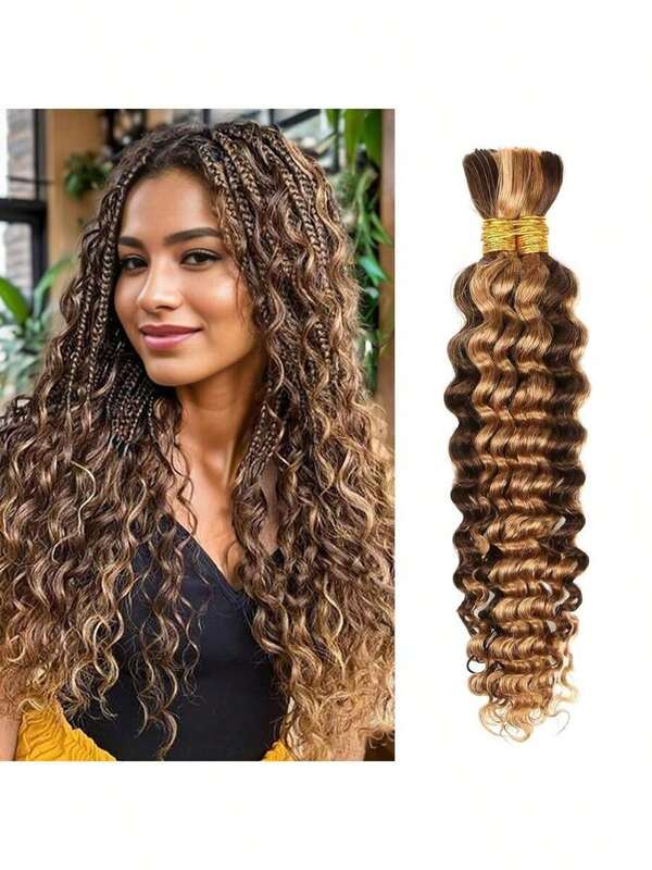 Human Hair Braids, 2 Bundles 4/27 100g Deep Wavy Loose Hair, No Mesh Lining, 10A Curly Braids, Bohemian Braids, Human Hair Extensions, Suitable For Parties, Daily, Change The Style