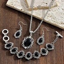 1 Bộ trang sức họa tiết hình học hoa ngọc lam phong cách Bohemian cổ điển: 2 bông tai, 1 vòng tay, 1 vòng cổ, thích hợp cho phụ nữ và trẻ em gái, thích hợp cho các buổi hẹn hò, tụ họp, tiệc tùng, kỳ nghỉ, đeo hàng ngày - Nhiều màu - Xem 9