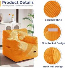 MAXYOYO Bean Bag Chair, Tufted Bean Bag Sofa With Boucle Fabric, Comfy Lazy Chair With Filler, Living Room Sofa Adults Teens, Accent Couch Bedroom Dorm, Beige - Màu cam (Vải có dây) - Xem 11
