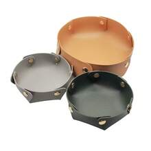 2 件圆形 PU 皮革收纳盒，简约风格桌面入口珠宝化妆品收纳托盘