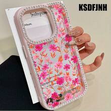 Teléfono Flores rotas de color amarillo rosado Teléfono 3 en 1 con grabado de doble cara, adecuado para phone16promax, 16 15pro 14 14 Plus/14 Pro 13 13 Pro 12Pro 11pro Promax Series. Suave anticaídas y resistente a las manchas, adecuado tanto para hombres como para mujeres con decoración. - transparente - Ver 6