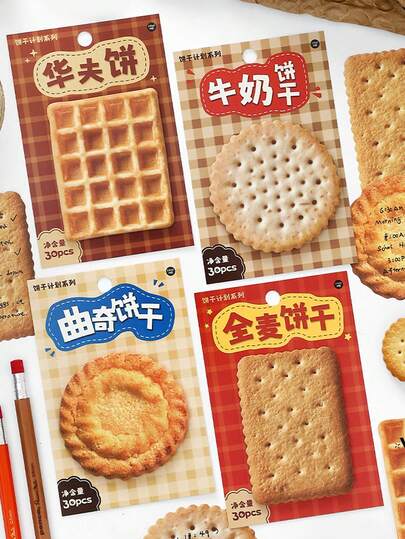 30pcs Cookie Plan Series Sticky Notes, Sweet Dessert & Cookie Themed Memo Pad