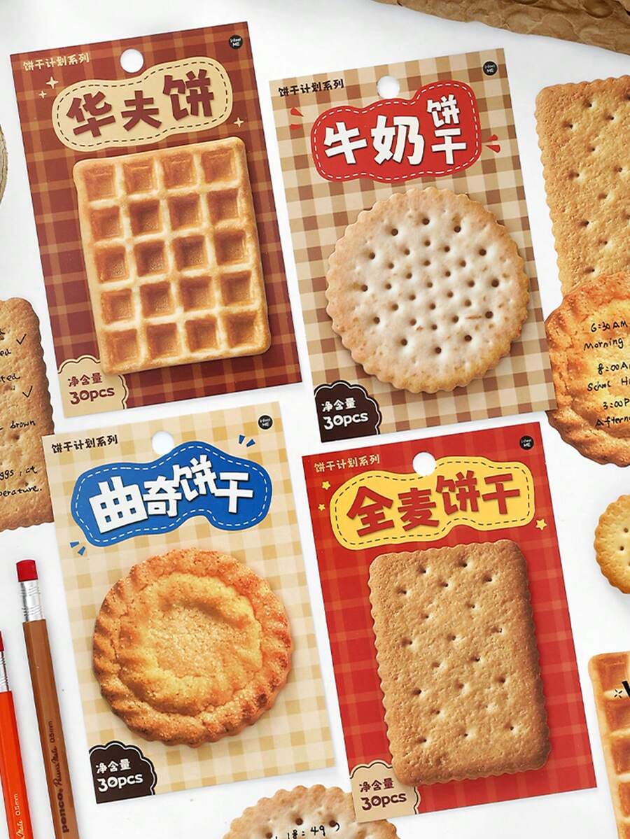 30 Stücke Keks-Motiv Haftnotizen, süße Dessert & Keks Themen Notizblock