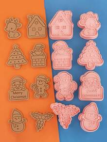 8件套圣诞饼干模具，驯鹿图案饼干印章，雪花烘焙工具，浮雕饼干模具