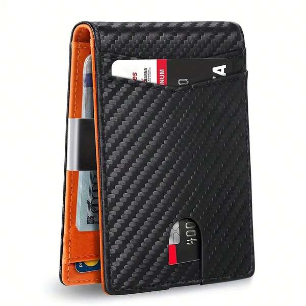 Men's RFID Blocking Slim Business Wallet - Ultra-Black Faux Leather Card Holder With Multiple Card Slots, Cash Pocket, And Zipper Compartment - Portable Design Everyday Use, Him, Husband Or Men, Daily Wallet |   Fashion Wallet |   Durable Wallet