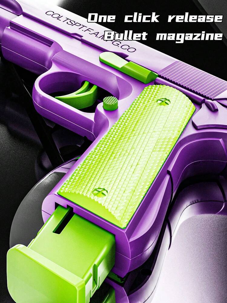 Pistola de juguete de bala suave 1911, morado y verde, con retroceso, pistola simulada de disparos, arma de utilería, favor de fiesta, adecuada como regalo para niños, color aleatorio - Multicolor - Añade 6