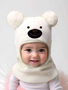 1 Pc 0-8Y Newborn Black Bear Embroidery Balaclava Ski Mask Toddler Beanie Double Balls Baby Girls Boys Beanies Kids Winter Hats Children Knit Warm Bonnet Fitted Baby Needs Accessories - Multicolor - View 25