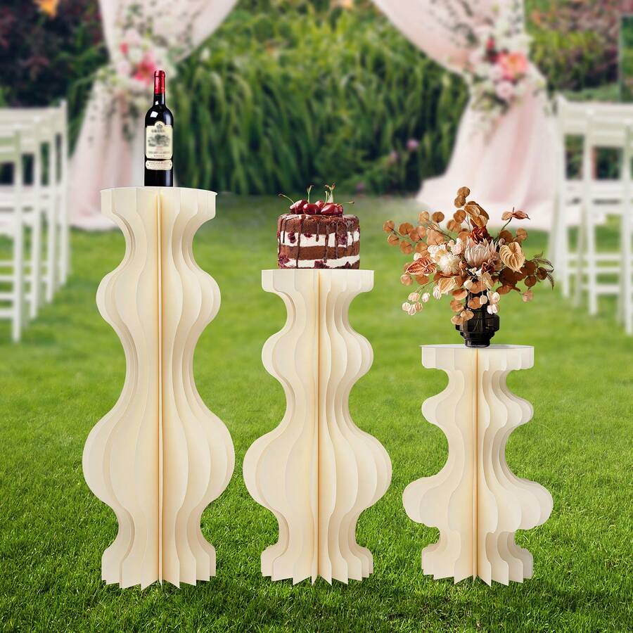 SimbkIuils 3PCS Cylinder Pedestal Stands For Party, Foldable Display Paper Round Cylinder Columns, Cardboard Display Paper Columns For Wedding, Birthday, Party, Backdrop, Christmas - Rượu sâm banh - Xem 1