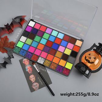 54 色水溶性面部彩绘颜料，无味精细水彩颜料，配有 1 支刷子，适合学生面部彩绘、万圣节化妆、复活节