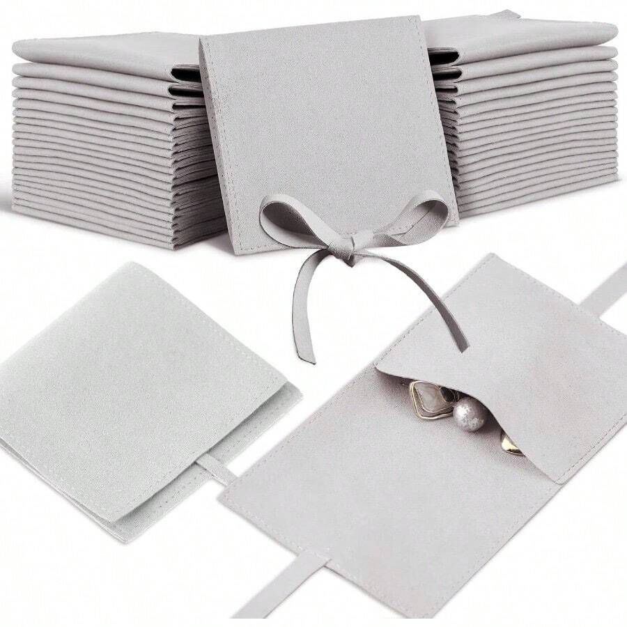 40 Pcs Microfiber Jewelry Pouch 8x8 Cm Jewelry Packaging Bag Luxury Small Jewelry Gift Bags Bow Tie Microfiber Bag For Bracelet Necklace Packaging Envelope Style With String And Divider Gray