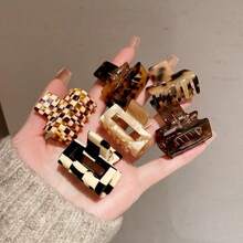 6 Pieces/Pack Leopard Print And Checkered Acetate Exquisite Small Hair Clips, Suitable For Women Half Hair Accessories, Suitable For Women, Autumn, Travel, Hairdressing Tools, Hair Accessories - 彩色 - 查看 5