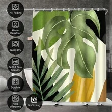 1 pieza Cortina de ducha con estampado de hojas tropicales, cortina de baño resistente al agua y a la humedad, separador de bañera, accesorios de decoración de baño, decoración navideña