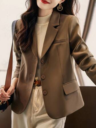 Coffee Color Women's Blazer Jacket, 2025 New Spring/Autumn High-End Casual Short Suit, Autumn
