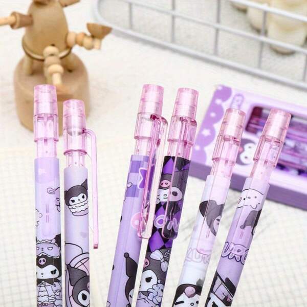 Sanrio Sanrio 6 peças/conjunto Sanrio Cartoon Cute Kuromi My Melody 0,5 mm 2B Lápis automático para estudantes Desenho artístico Lápis automático com grafite Material de escritório, material escolar, volta às aulas