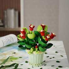 300片DIY永生创意花盆多肉植物积木套装，适合爱好者和收藏家，可作桌面装饰，是送给女孩、情人节、生日或圣诞节的理想礼物。 - 彩色 - 查看 9