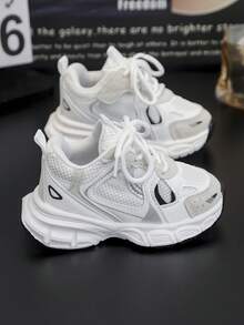 1 双儿童休闲运动厚底运动鞋，网眼透气百搭休闲运动鞋，轻便，校园风格 - 白色 - 查看 6