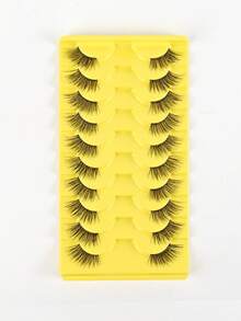 10 perechi de gene false tip ochi de pisică, gene false 3D moi, machiaj natural, gene transparente, gene false tip ochi de pisică